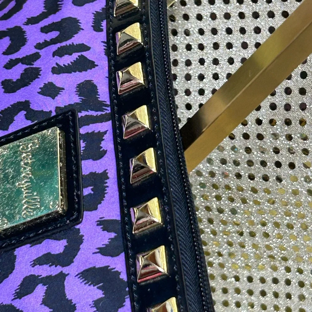 Betsyville Purple & Black Leopard Print Wristlet w/Gold Studs Approx. 10 x 5